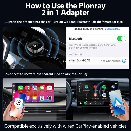 Pionray 2-in-1 Wireless CarPlay & Android Auto Adapter | 5GHz WiFi