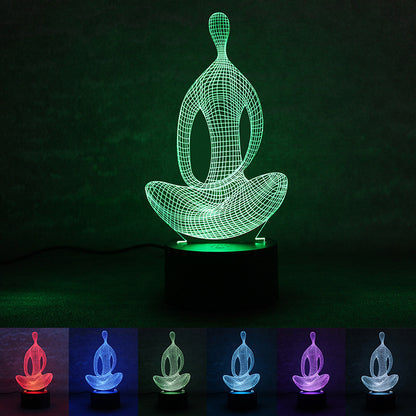 3D Yoga LED Night Light | 7-Color Changing Meditation Acrylic Lamp