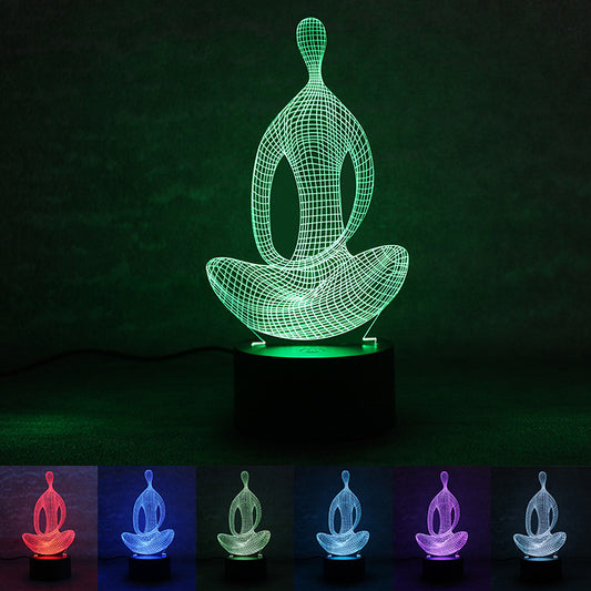 3D Yoga LED Night Light | 7-Color Changing Meditation Acrylic Lamp