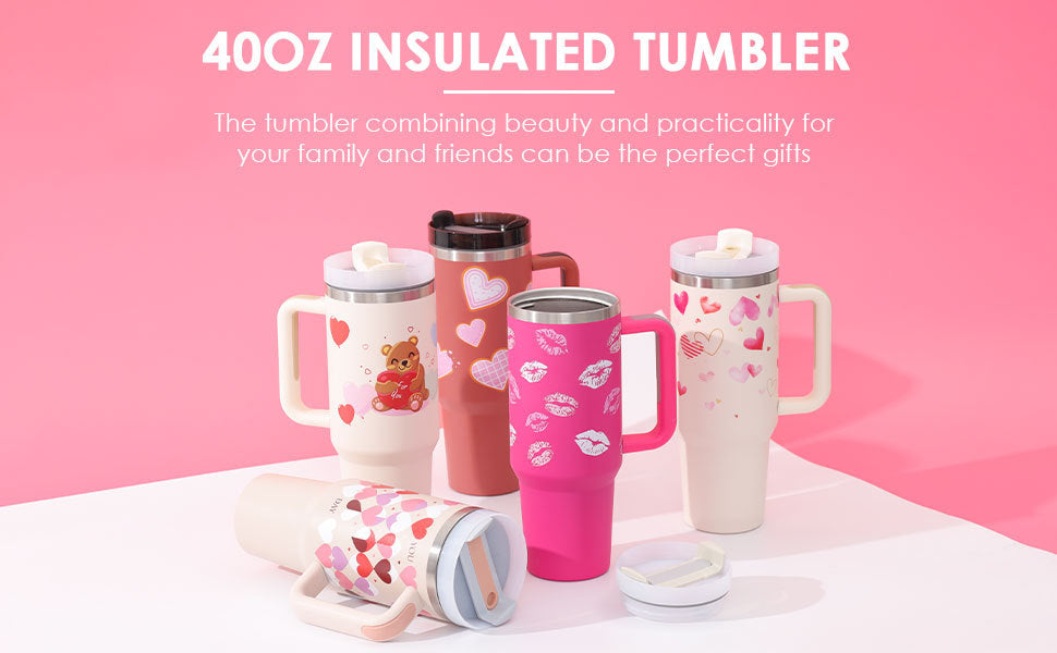 40oz Insulated Tumbler with Handle & Straw | Stainless Steel Travel Mug