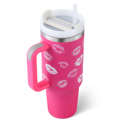 40oz Insulated Tumbler with Handle & Straw | Stainless Steel Travel Mug