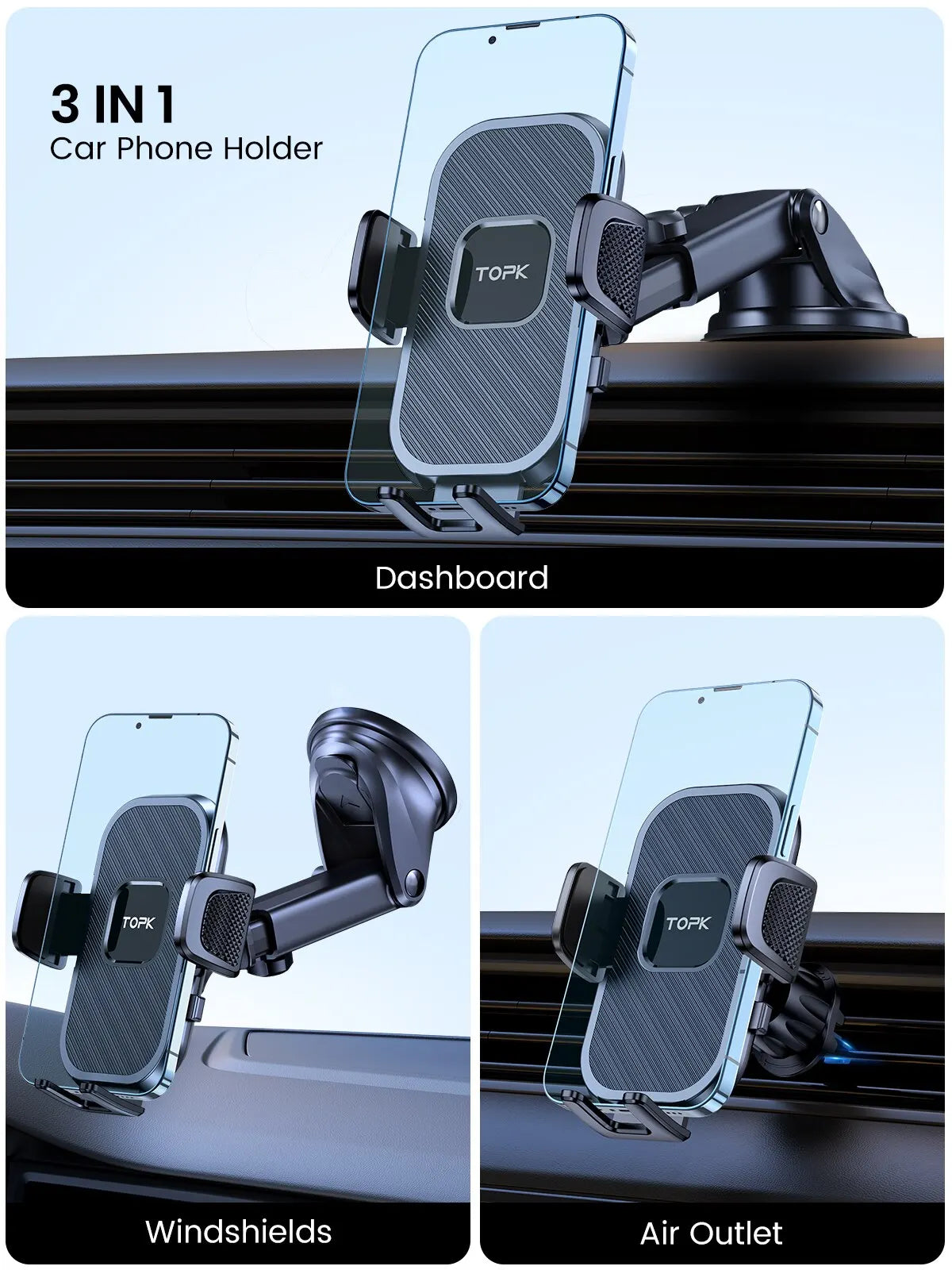 TOPK Car Phone Holder | Gravity Stand Dashboard, Windshield & Air Vent