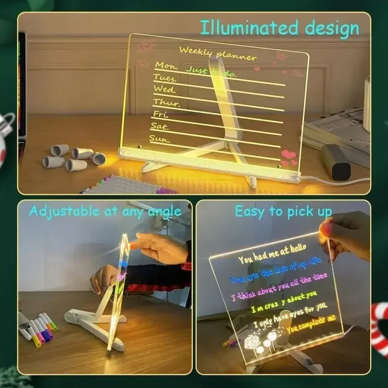 LED Drawing Board for Kids Magic Light Blackboard with Night Lamp Reusable Acrylic Message Doodle Toy Art Montessori Kids Gift