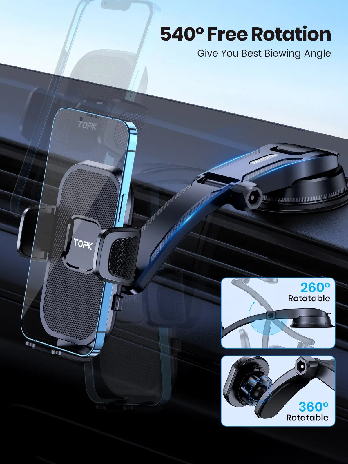 TOPK Car Phone Holder | Gravity Stand Dashboard, Windshield & Air Vent
