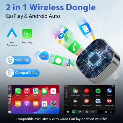 Pionray 2-in-1 Wireless CarPlay & Android Auto Adapter | 5GHz WiFi