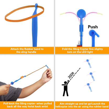 LED Flash Rocket Slingshot Toy | Flying Helicopter Glow Party Gift