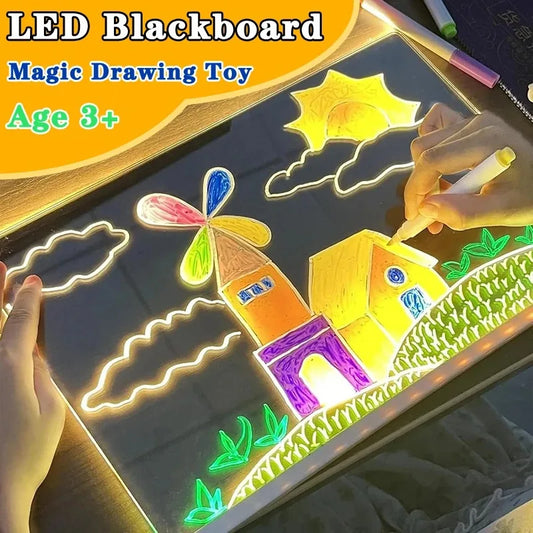LED Drawing Board for Kids Magic Light Blackboard with Night Lamp Reusable Acrylic Message Doodle Toy Art Montessori Kids Gift