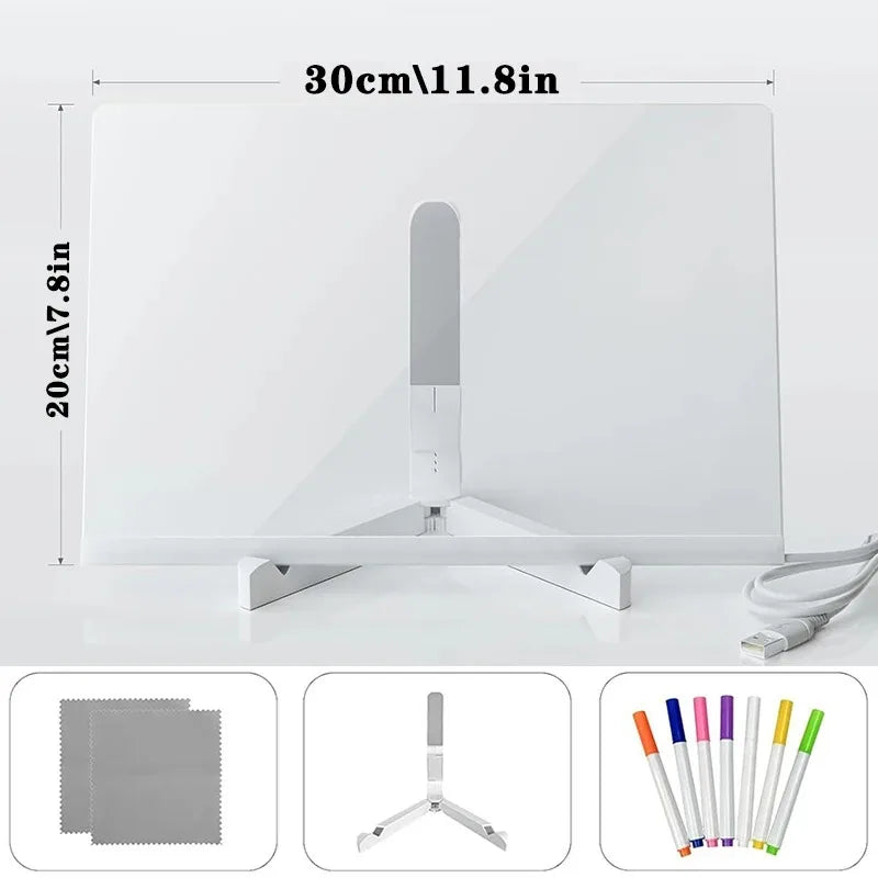 LED Drawing Board for Kids Magic Light Blackboard with Night Lamp Reusable Acrylic Message Doodle Toy Art Montessori Kids Gift