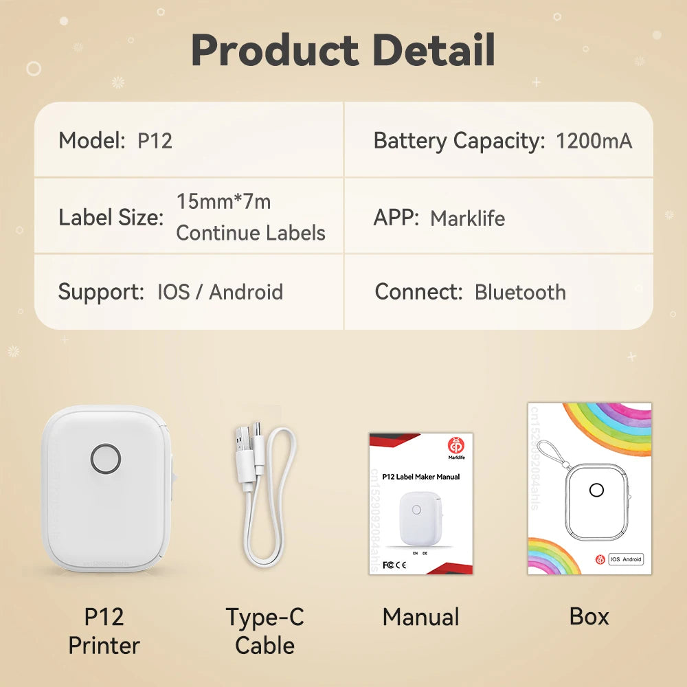 Portable Mini Thermal Label Printer | Marklife P12 Sticker Maker