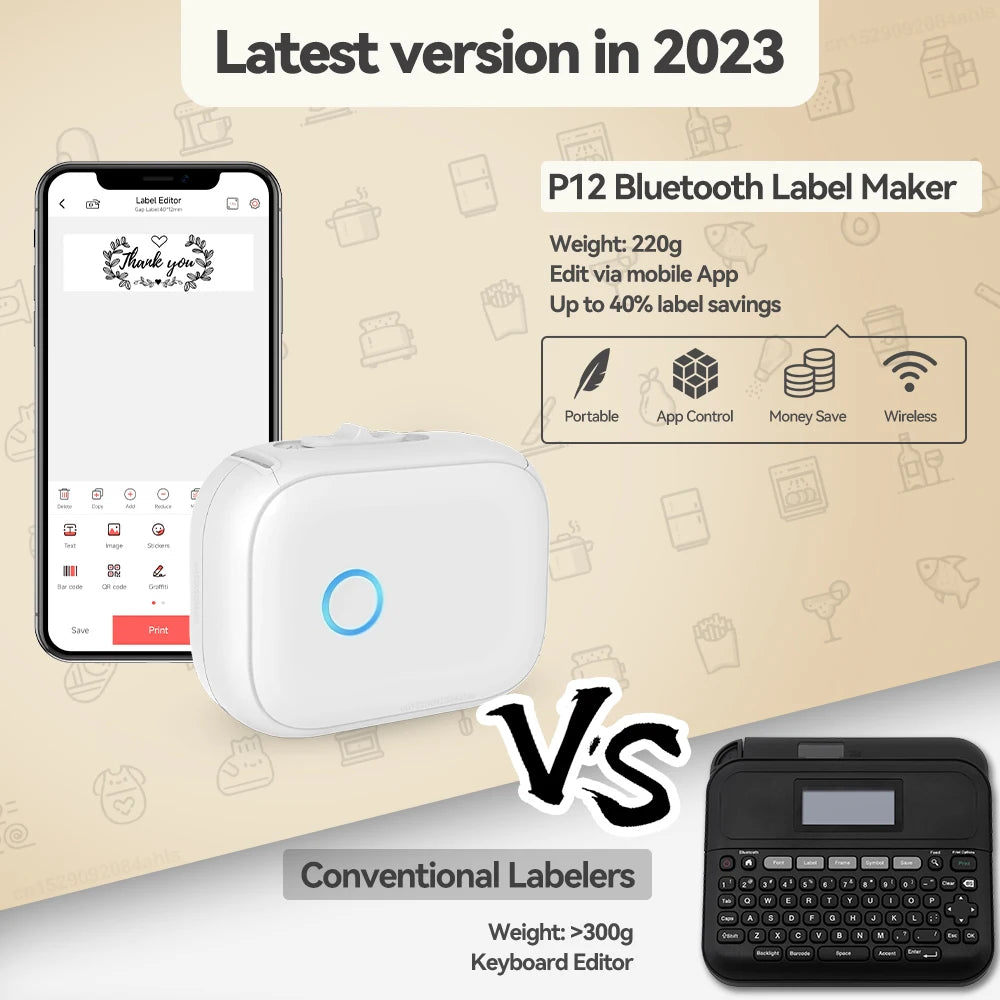Portable Mini Thermal Label Printer | Marklife P12 Sticker Maker