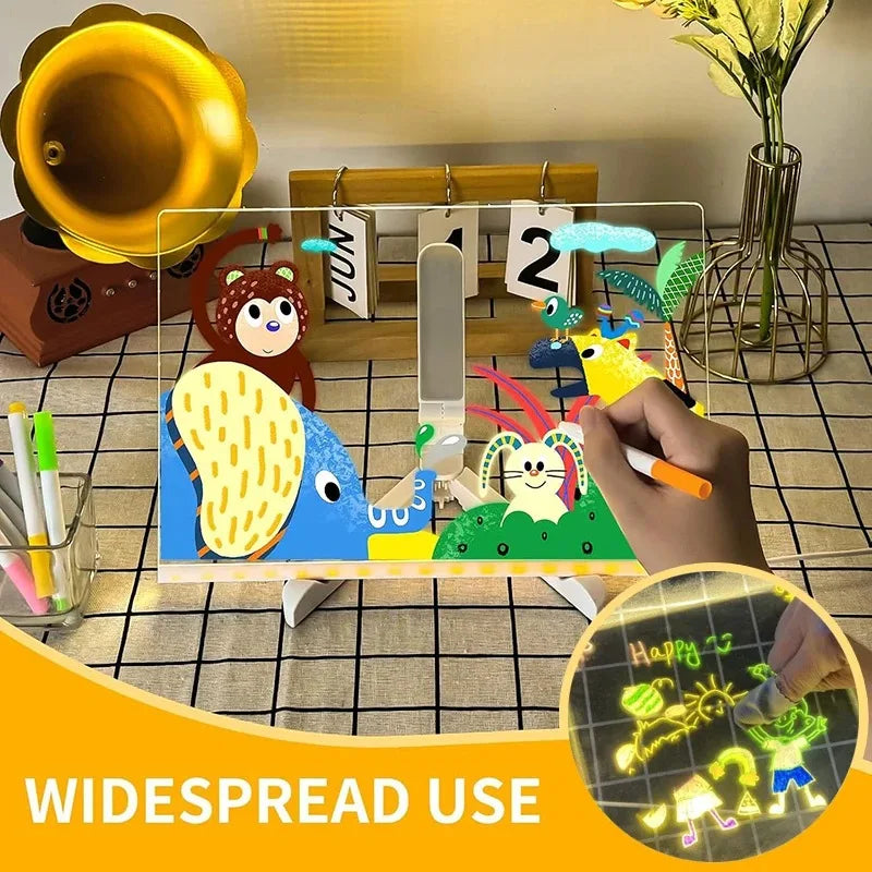 LED Drawing Board for Kids Magic Light Blackboard with Night Lamp Reusable Acrylic Message Doodle Toy Art Montessori Kids Gift