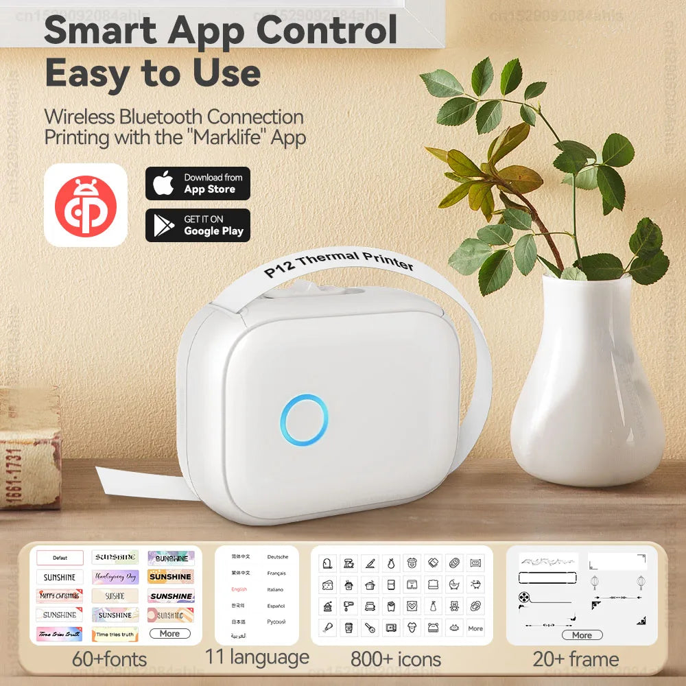 Portable Mini Thermal Label Printer | Marklife P12 Sticker Maker