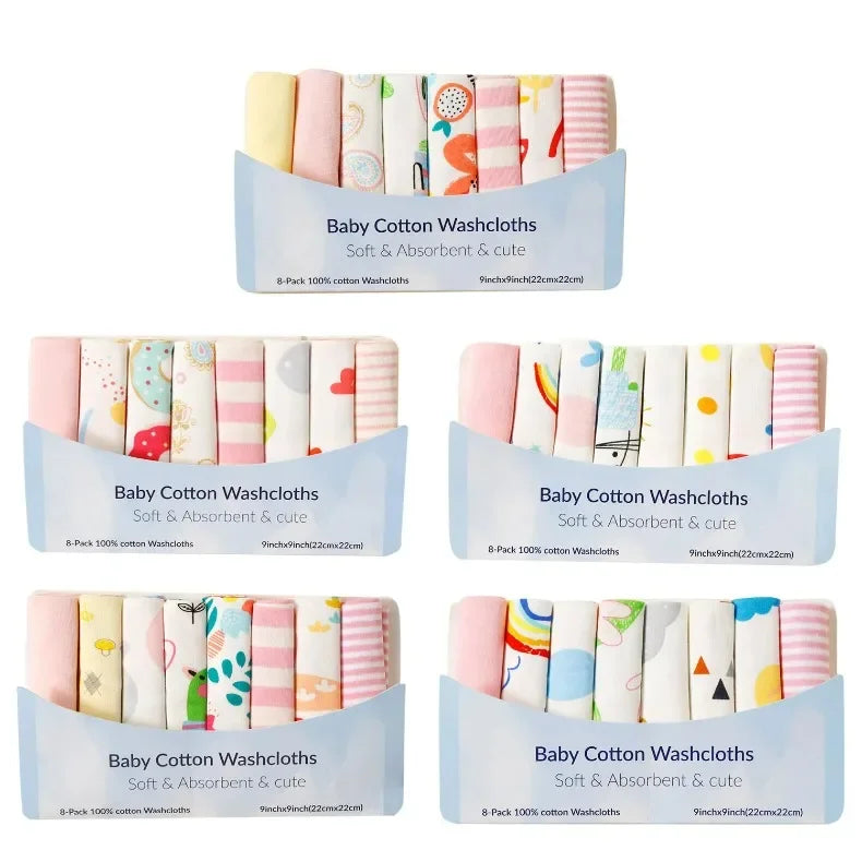 5/8 Pcs Cotton Newborn Baby Towels | Soft Washcloths & Nursing Wipes