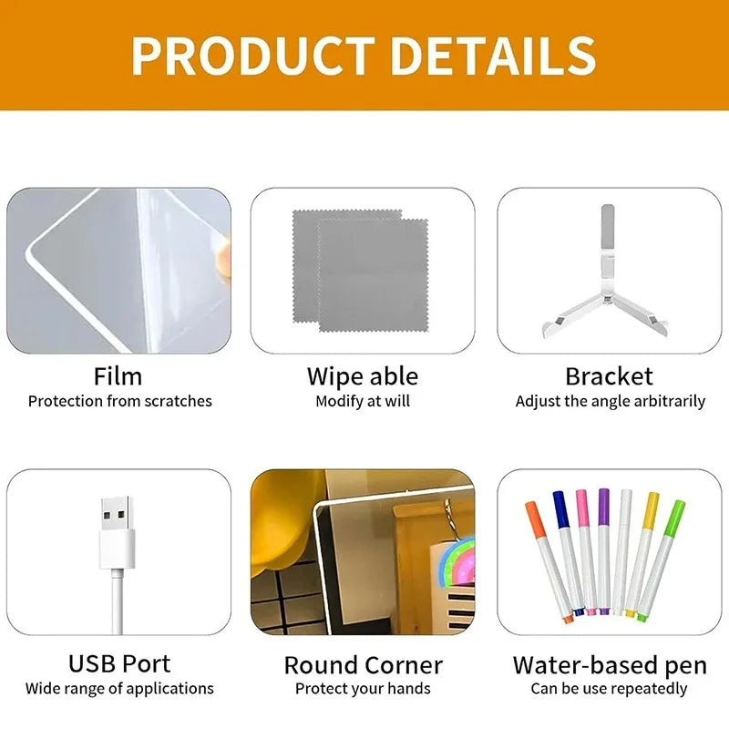 LED Drawing Board for Kids Magic Light Blackboard with Night Lamp Reusable Acrylic Message Doodle Toy Art Montessori Kids Gift