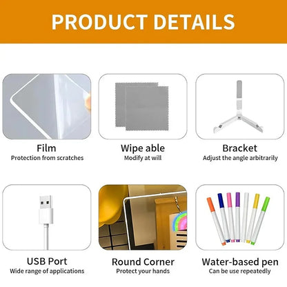 LED Drawing Board for Kids Magic Light Blackboard with Night Lamp Reusable Acrylic Message Doodle Toy Art Montessori Kids Gift