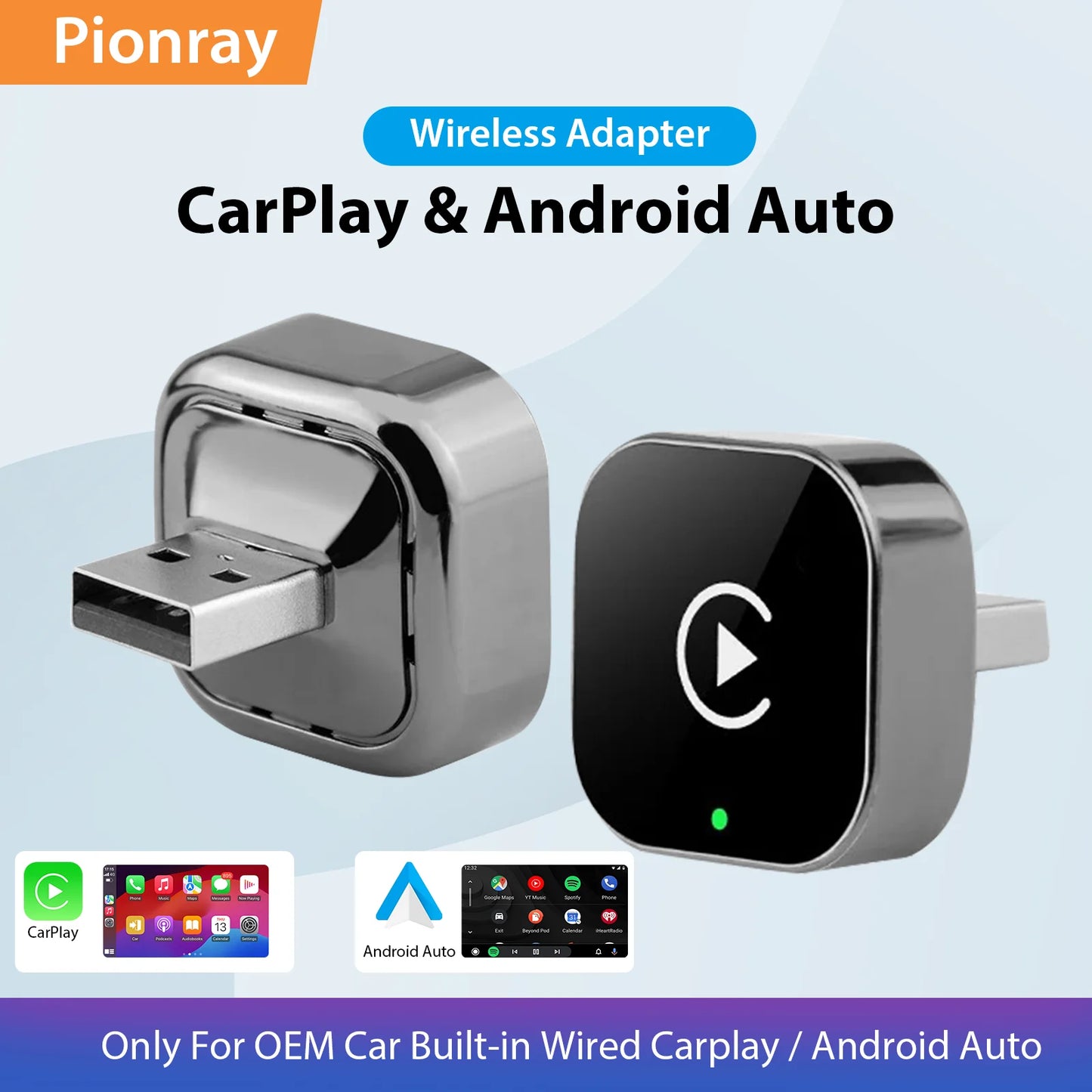 Pionray 2-in-1 Wireless CarPlay & Android Auto Adapter | 5GHz WiFi