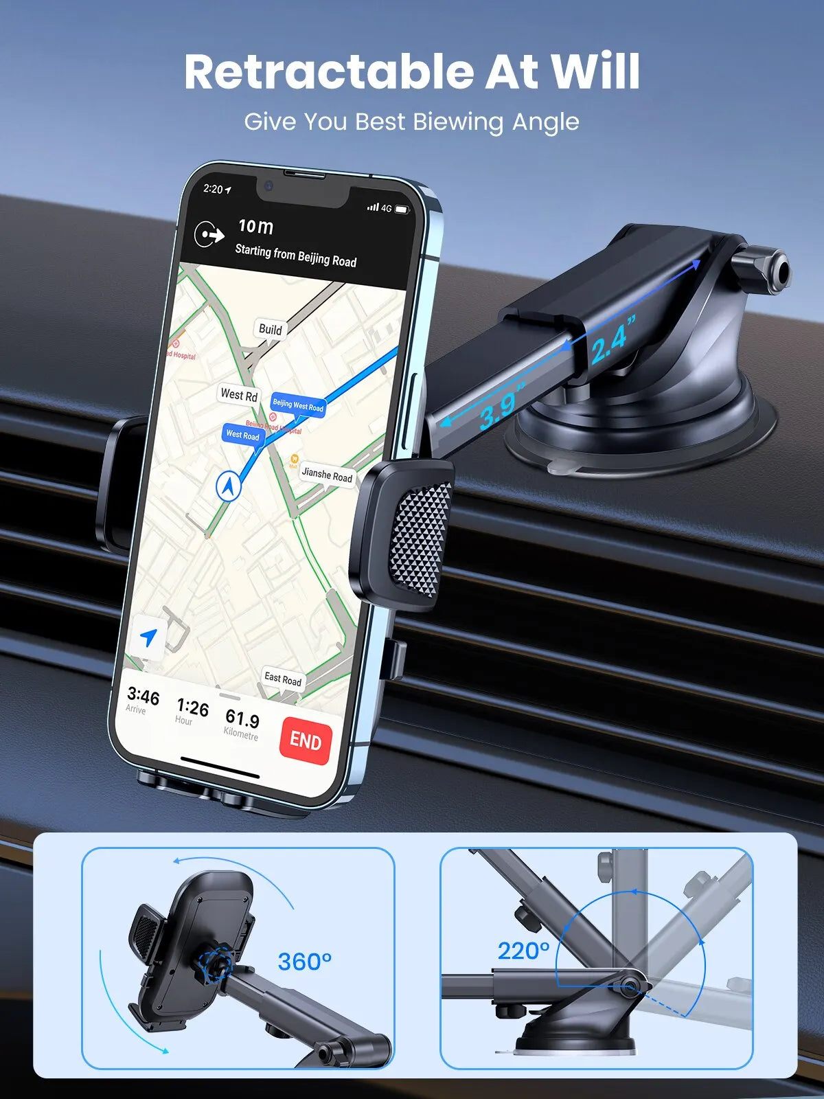TOPK Car Phone Holder | Gravity Stand Dashboard, Windshield & Air Vent