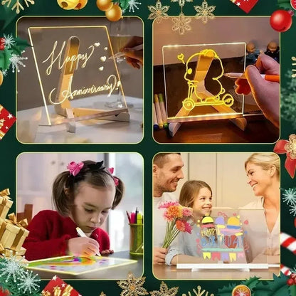 LED Drawing Board for Kids Magic Light Blackboard with Night Lamp Reusable Acrylic Message Doodle Toy Art Montessori Kids Gift