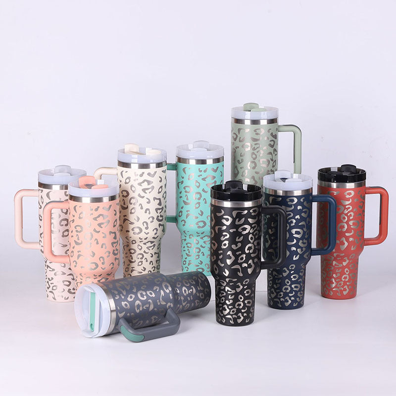 40oz Insulated Tumbler with Handle & Straw | Stainless Steel Travel Mug