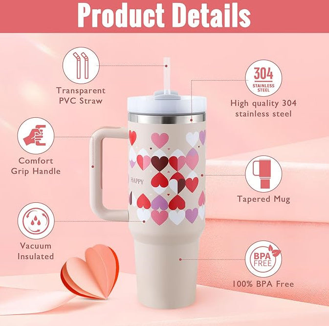 40oz Insulated Tumbler with Handle & Straw | Stainless Steel Travel Mug