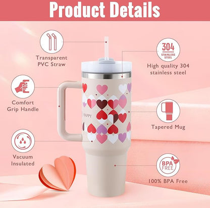 40oz Insulated Tumbler with Handle & Straw | Stainless Steel Travel Mug